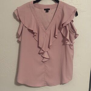Ann Taylor Blush Ruffle V-Neck Blouse (XS)